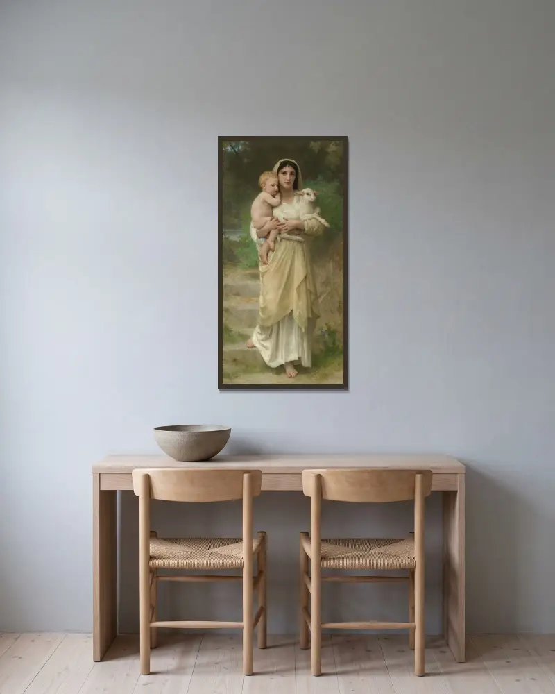 Lammen av William Bouguereau inramad på en vägg