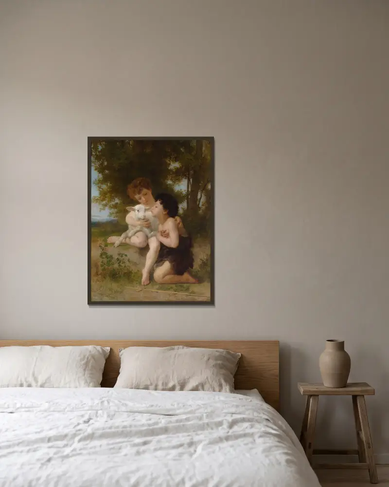 Barnen vid lammet av William Bouguereau inramad på en vägg