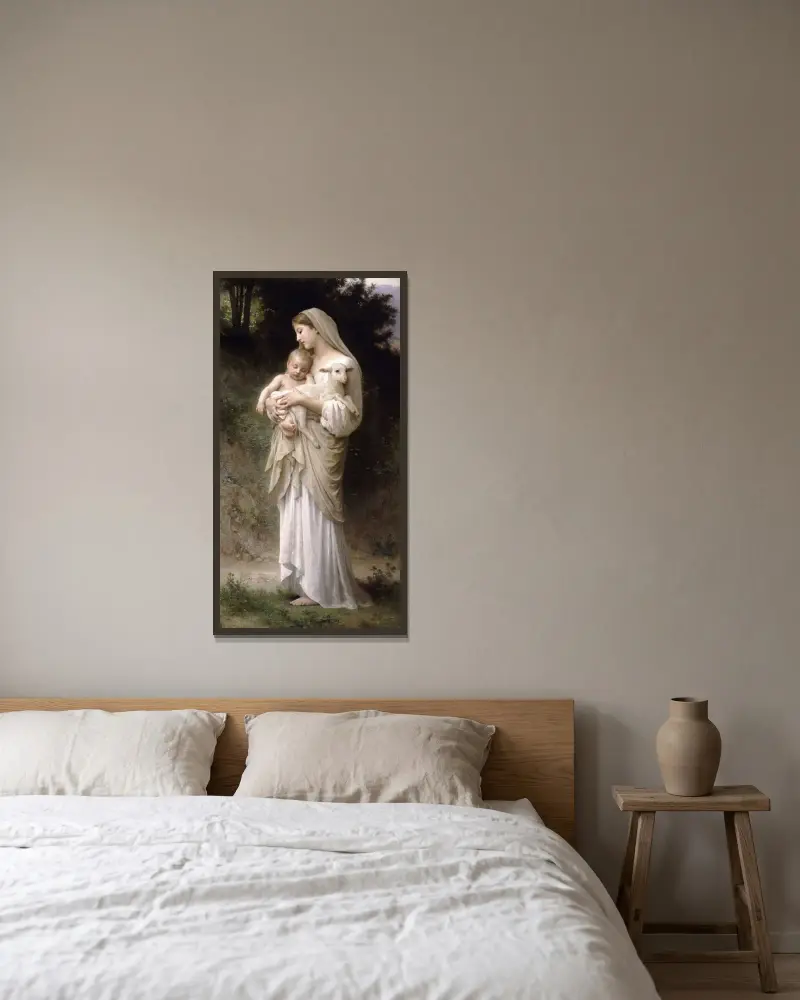 Oskulden av William Bouguereau inramad på en vägg