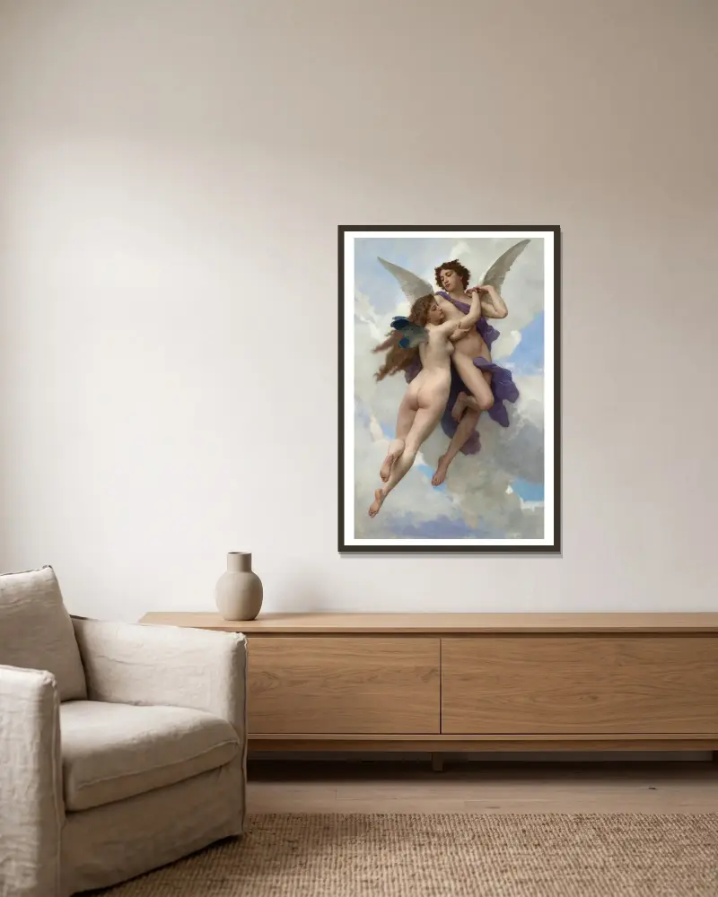 Amor a Psyché, William Bouguereau v rámu na stěně