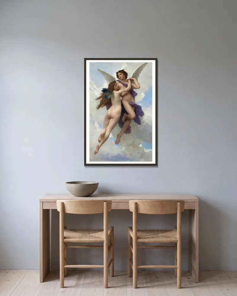 Amor a Psyché, William Bouguereau v rámu na stěně