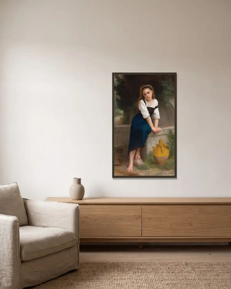 Föräldralös vid fontänen av William Bouguereau inramad på en vägg