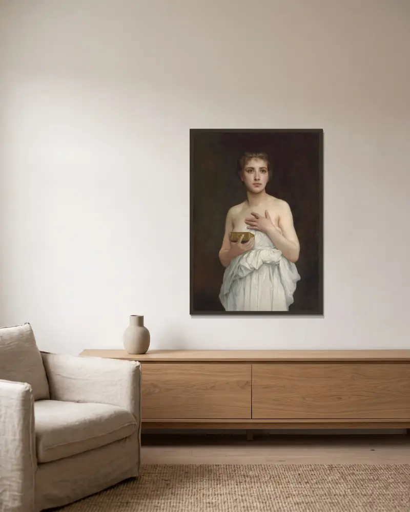 Pandora av William Bouguereau inramad på en vägg