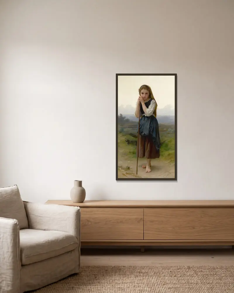 Petite Bergère av William Bouguereau inramad på en vägg