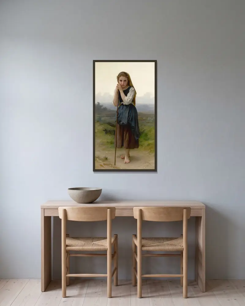 Petite Bergère av William Bouguereau inramad på en vägg