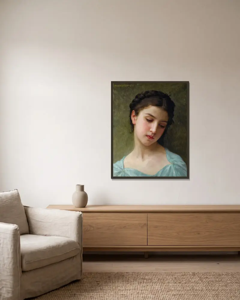 Porträtt av ung flicka av William Bouguereau inramad på en vägg