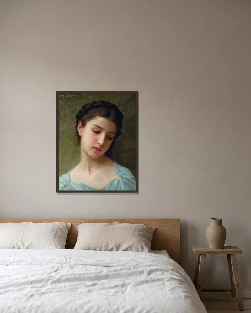 Porträtt av ung flicka av William Bouguereau inramad på en vägg