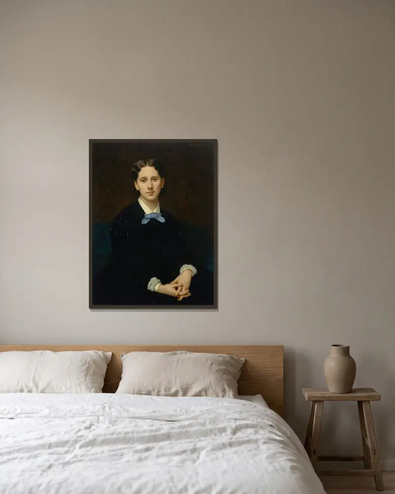 Porträtt av Madame Hoskier av William Bouguereau inramad på en vägg