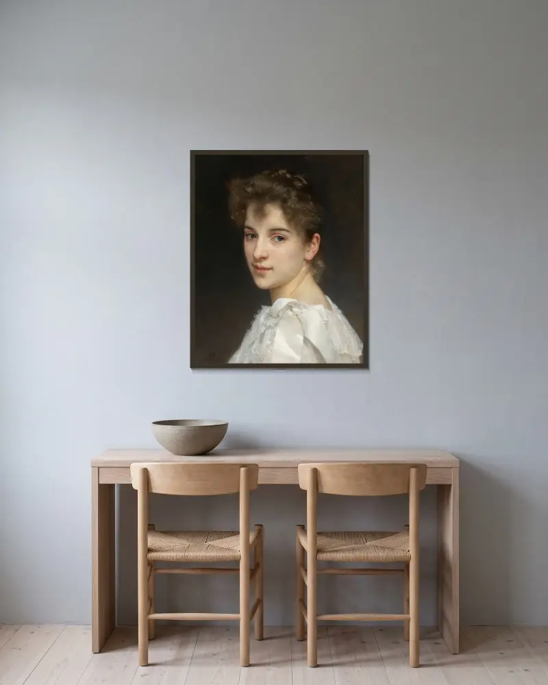 Porträtt av Gabrielle Cot av William Bouguereau inramad på en vägg