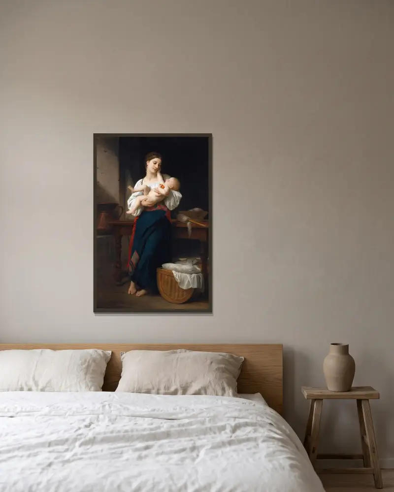Premières caresse von William Bouguereau gerahmt an einer Wand