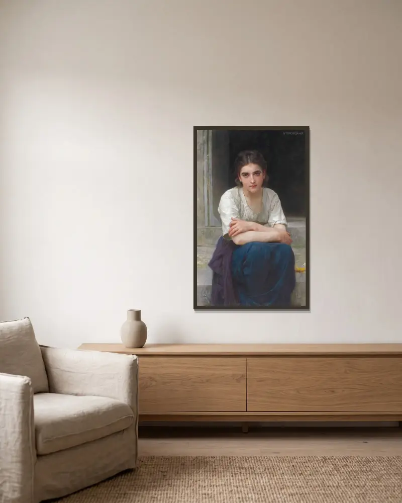 Drömmeri vid tröskeln av William Bouguereau inramad på en vägg