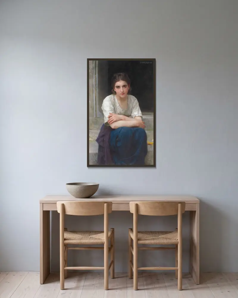 Drömmeri vid tröskeln av William Bouguereau inramad på en vägg