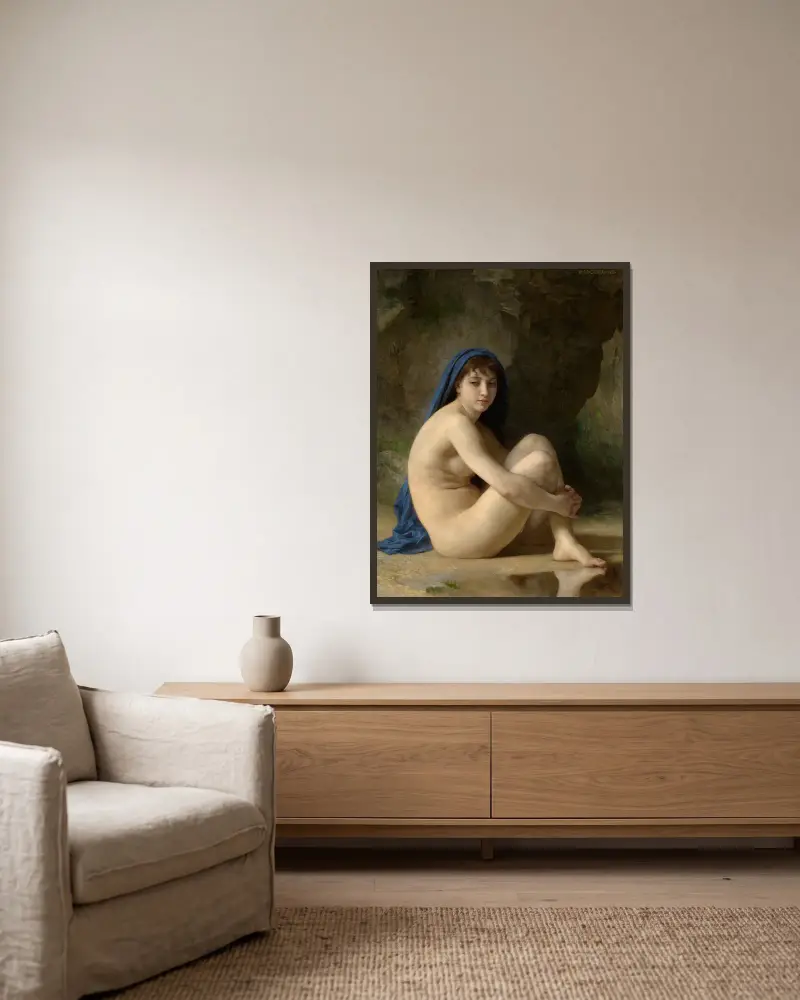 Sitzender Akt von William Bouguereau gerahmt an einer Wand