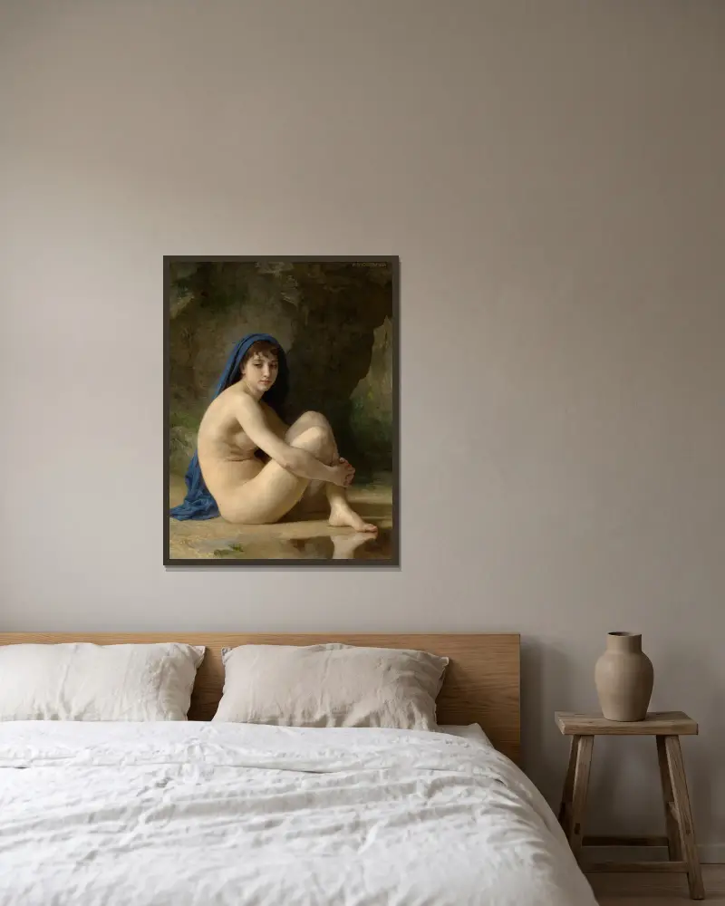 Sitzender Akt von William Bouguereau gerahmt an einer Wand