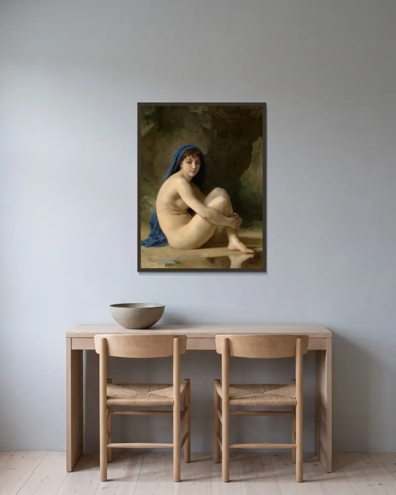 Sitzender Akt von William Bouguereau gerahmt an einer Wand
