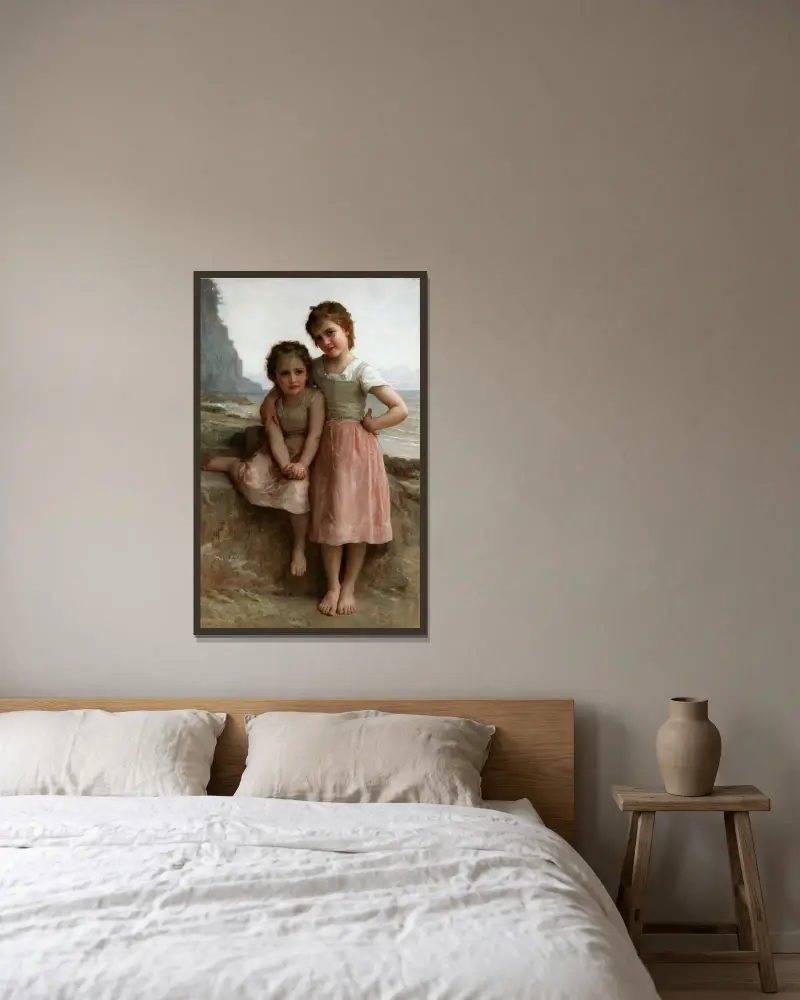 Systrar vid stranden av William Bouguereau inramad på en vägg