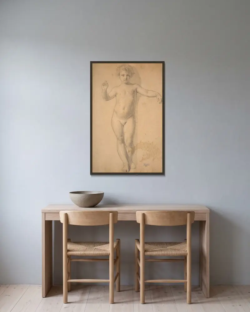 Stående naket barn av William Bouguereau inramad på en vägg