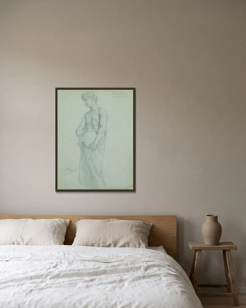 Studie för Konungarnas tillbedjan av William Bouguereau inramad på en vägg