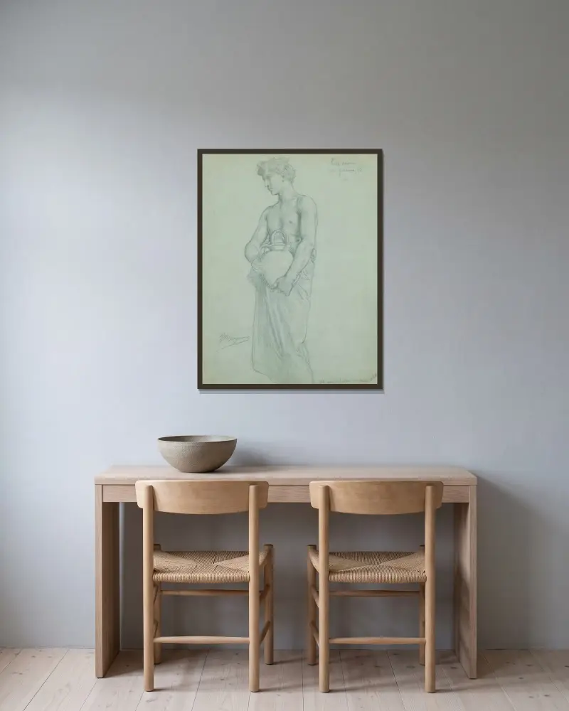 Studie för Konungarnas tillbedjan av William Bouguereau inramad på en vägg