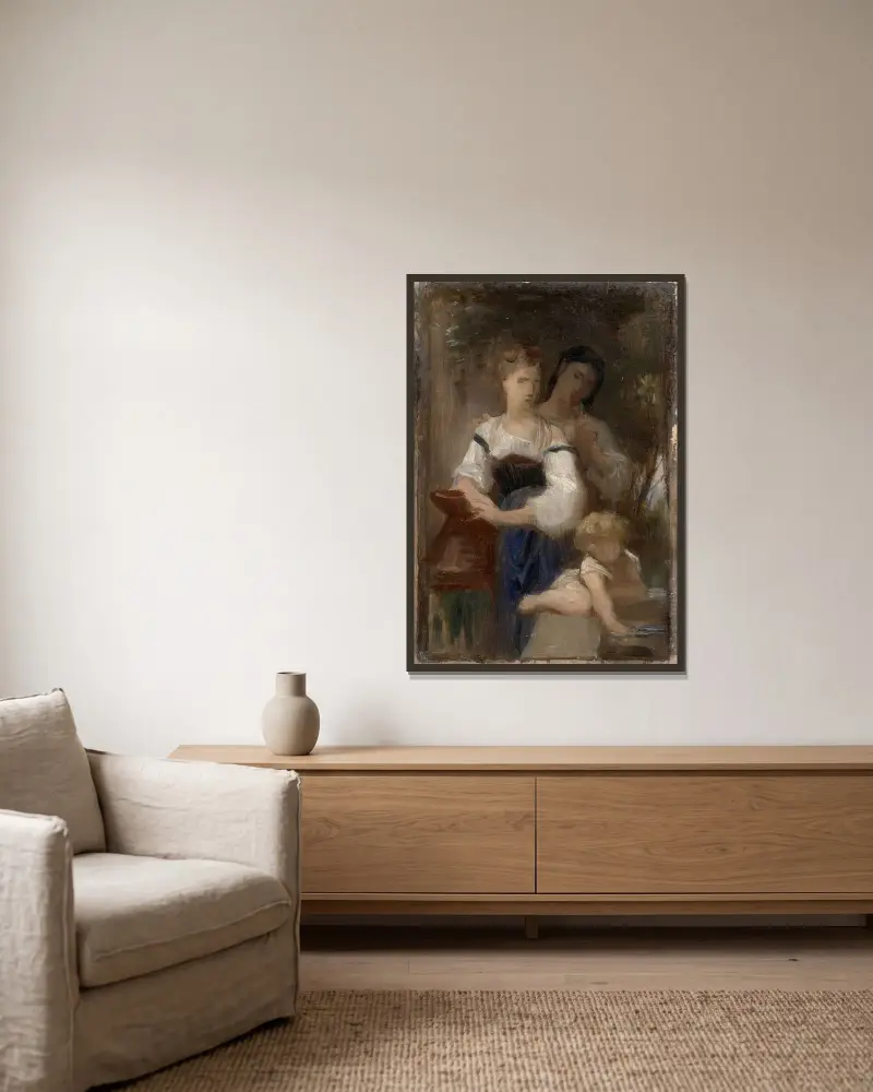 Studie till Hemligheten av William Bouguereau inramad på en vägg