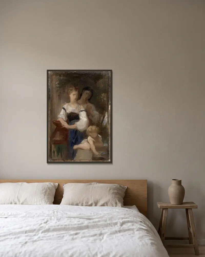Studie till Hemligheten av William Bouguereau inramad på en vägg
