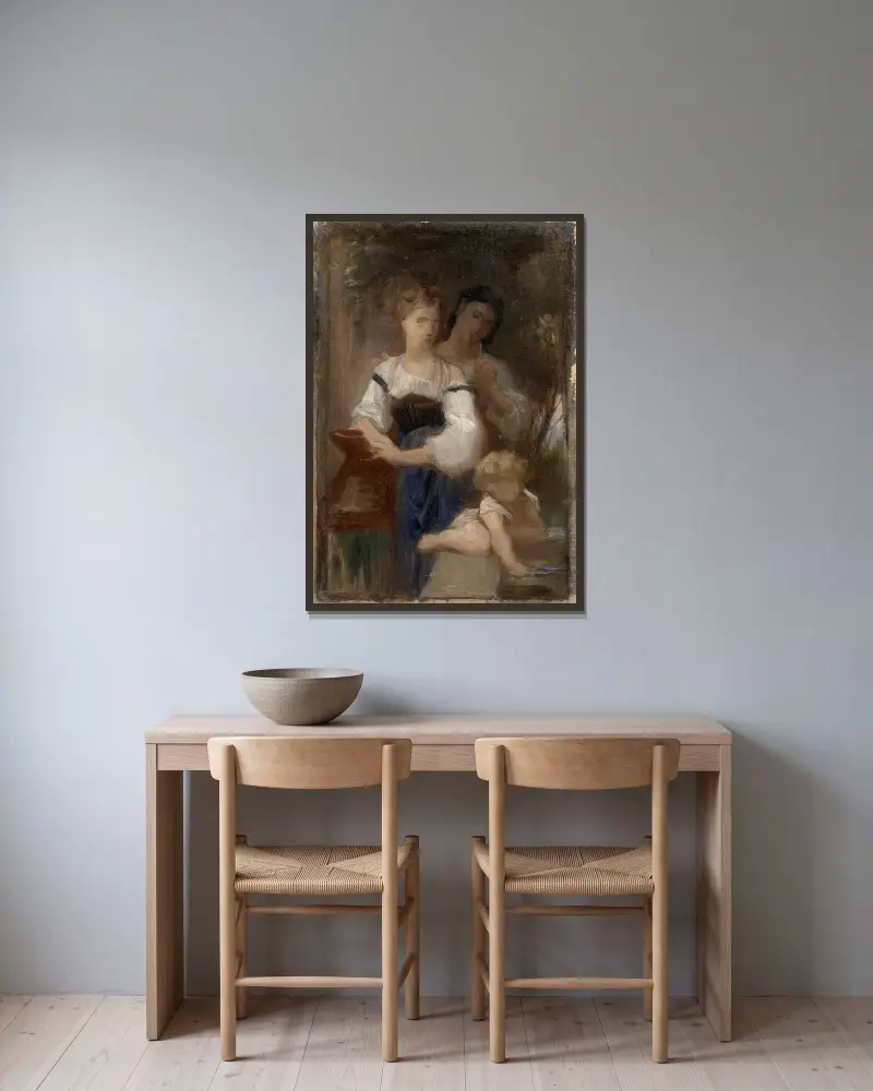 Studie till Hemligheten av William Bouguereau inramad på en vägg