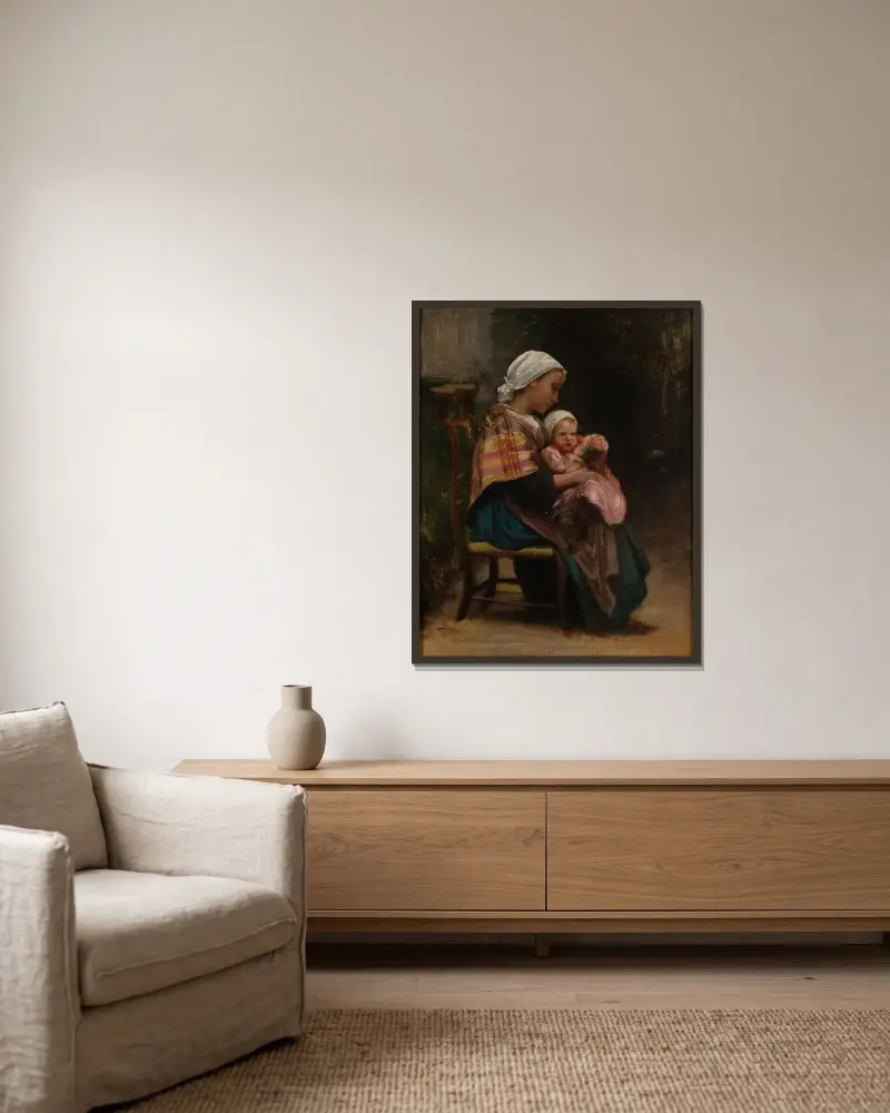 Studie av mor och barn av William Bouguereau inramad på en vägg