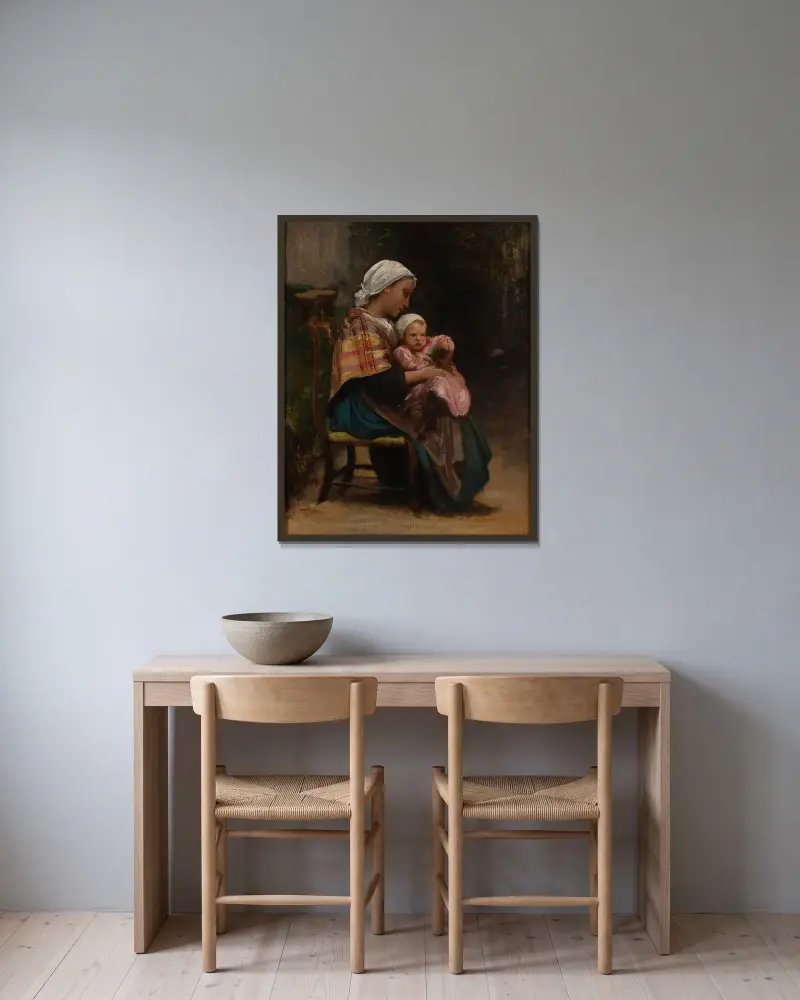 Studie av mor och barn av William Bouguereau inramad på en vägg