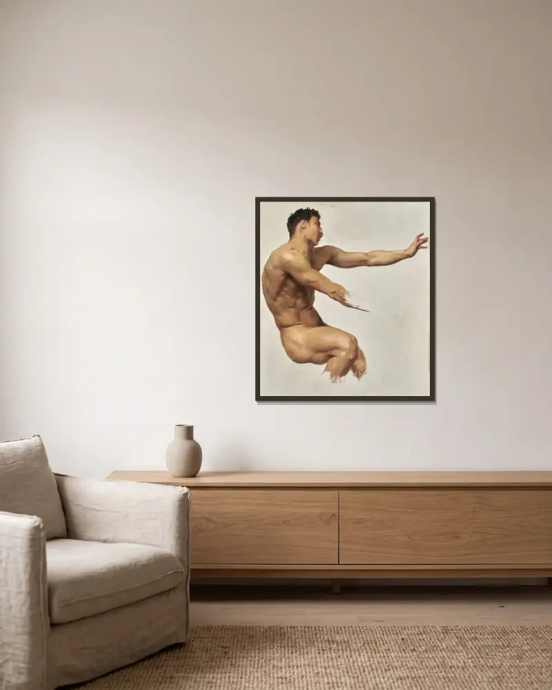 Studie av satyr för nymfer och satyr av William Bouguereau inramad på en vägg