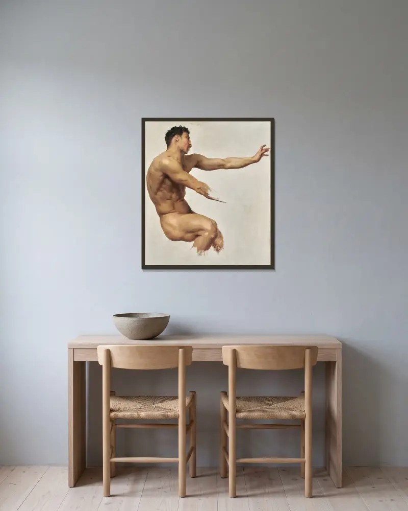 Studie av satyr för nymfer och satyr av William Bouguereau inramad på en vägg