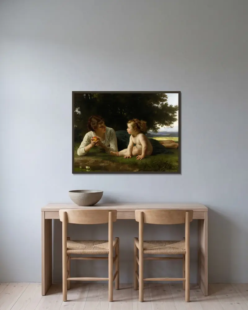 Kuszenie, William Bouguereau w ramie na ścianie