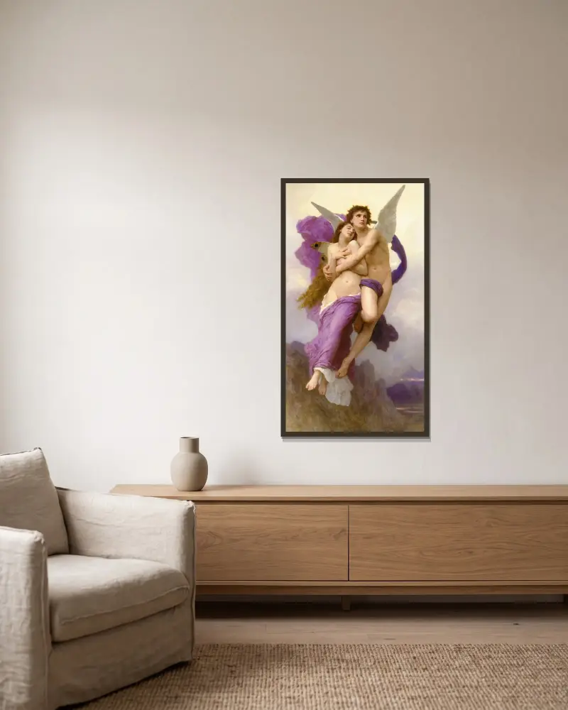 Rövandet av Psyche av William Bouguereau inramad på en vägg
