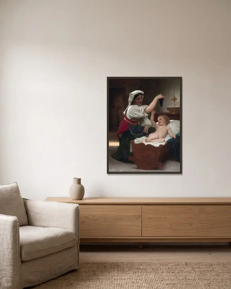 Druvklasen av William Bouguereau inramad på en vägg