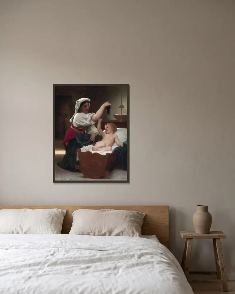 Druvklasen av William Bouguereau inramad på en vägg