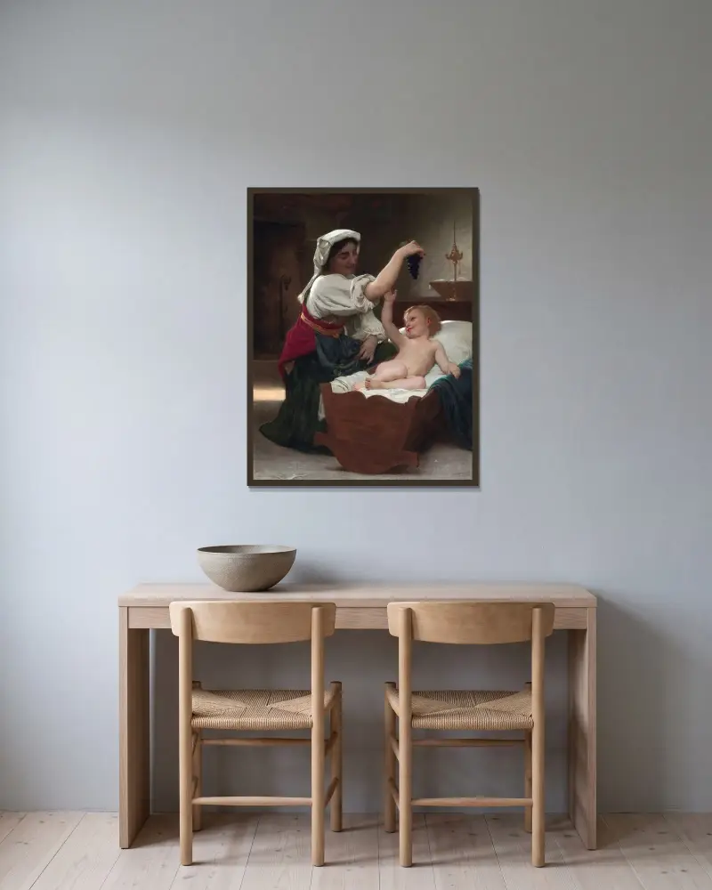 Druvklasen av William Bouguereau inramad på en vägg