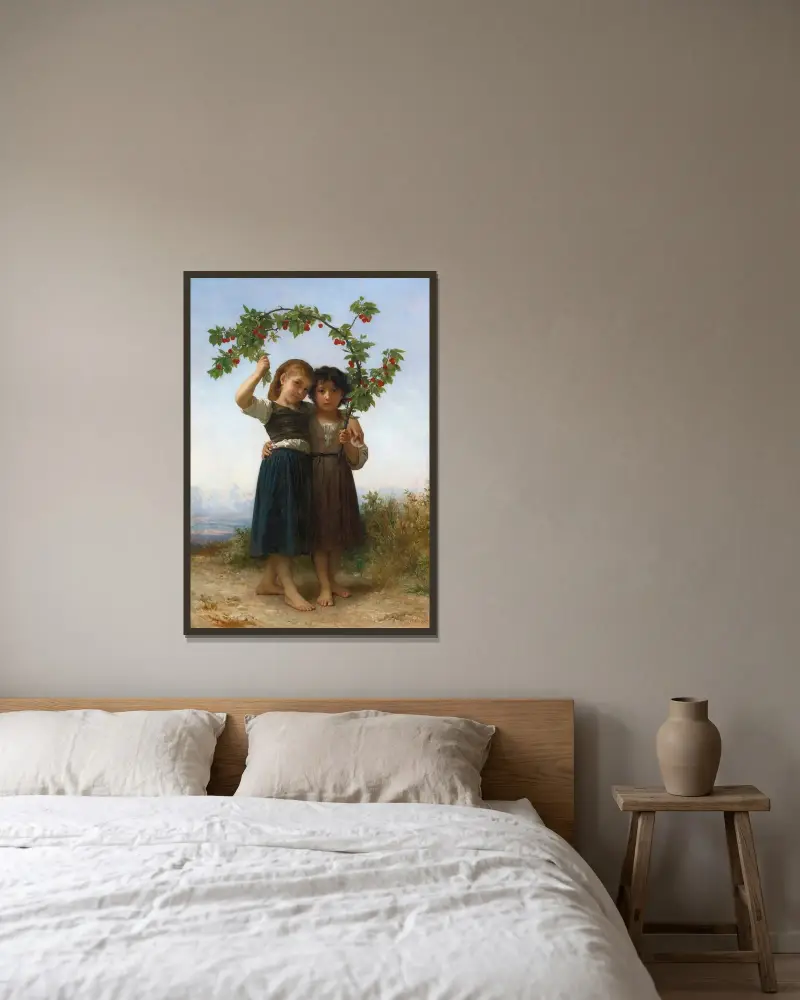 The Cherry Branch von William Bouguereau gerahmt an einer Wand