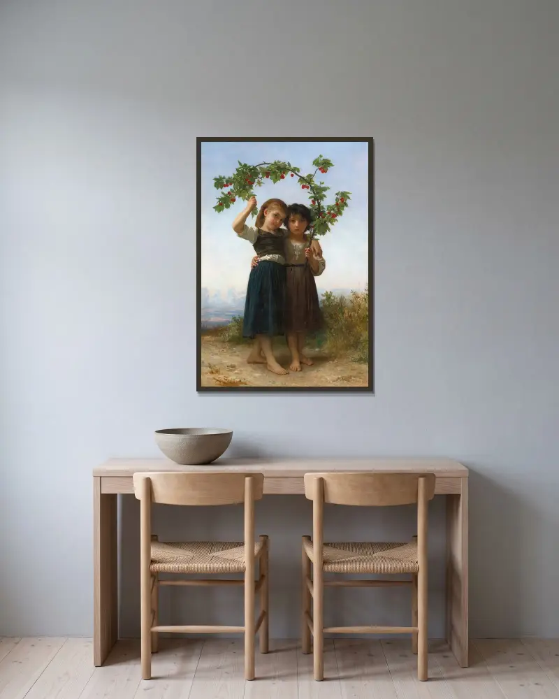 The Cherry Branch von William Bouguereau gerahmt an einer Wand