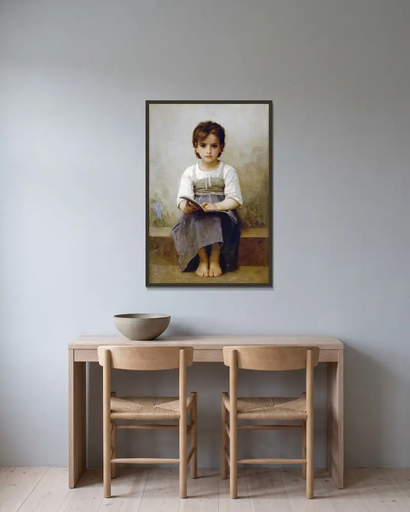 Die harte Lektion von William Bouguereau gerahmt an einer Wand