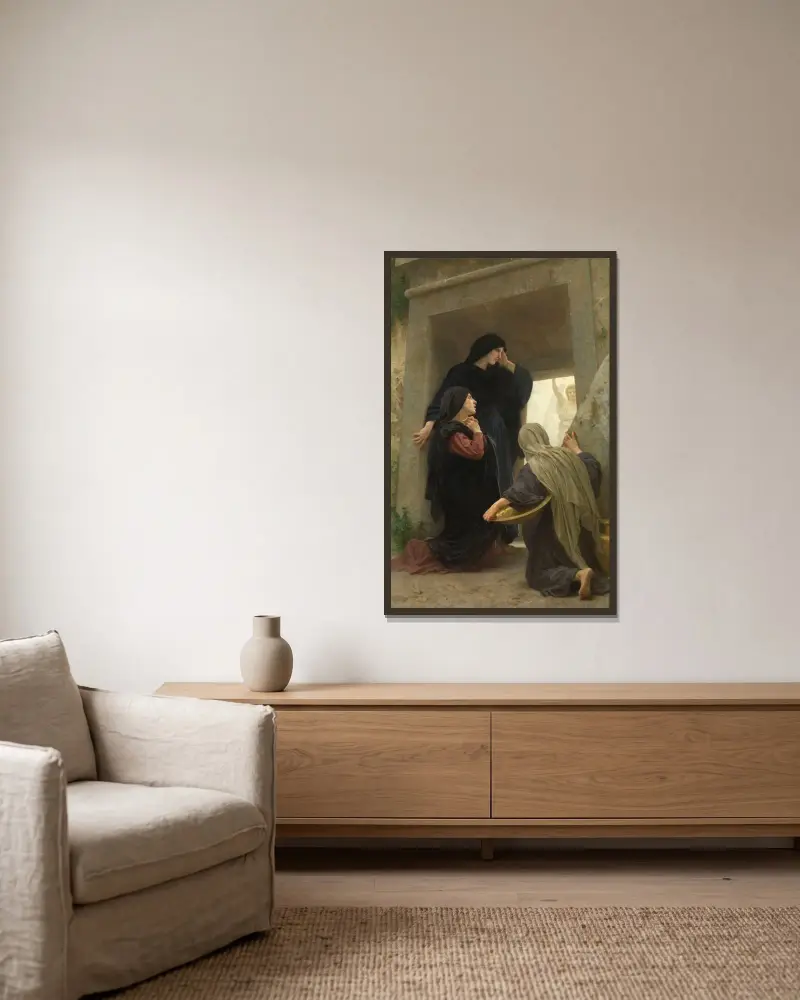De heliga kvinnorna vid graven av William Bouguereau inramad på en vägg