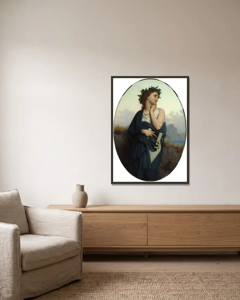 The Muse (Philomèle) von William Bouguereau gerahmt an einer Wand