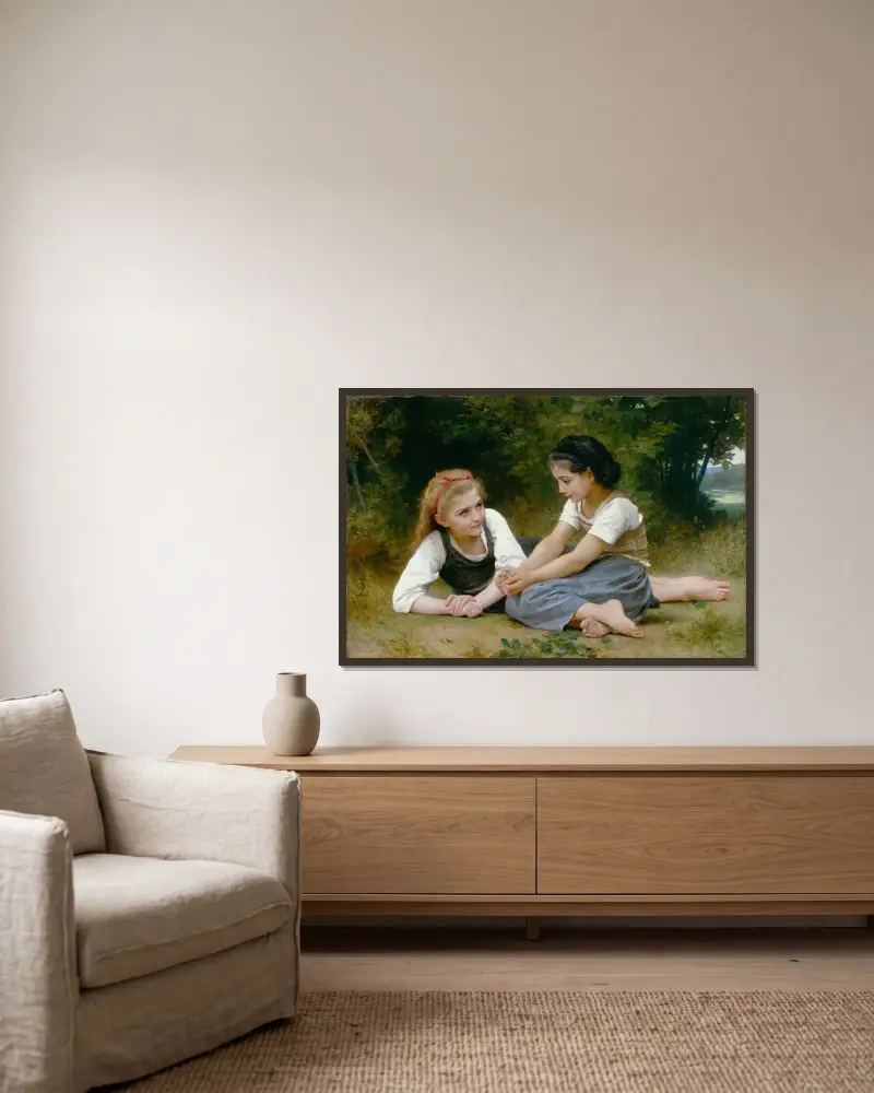 Nötsamlarna av William Bouguereau inramad på en vägg