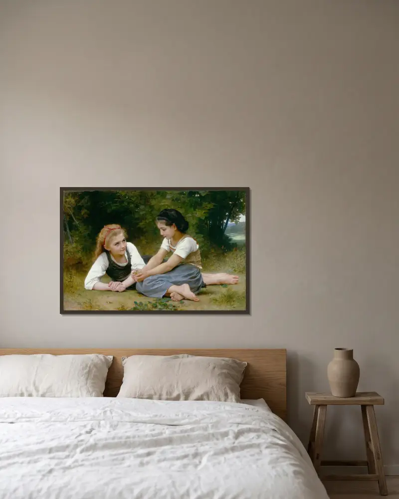 Nötsamlarna av William Bouguereau inramad på en vägg