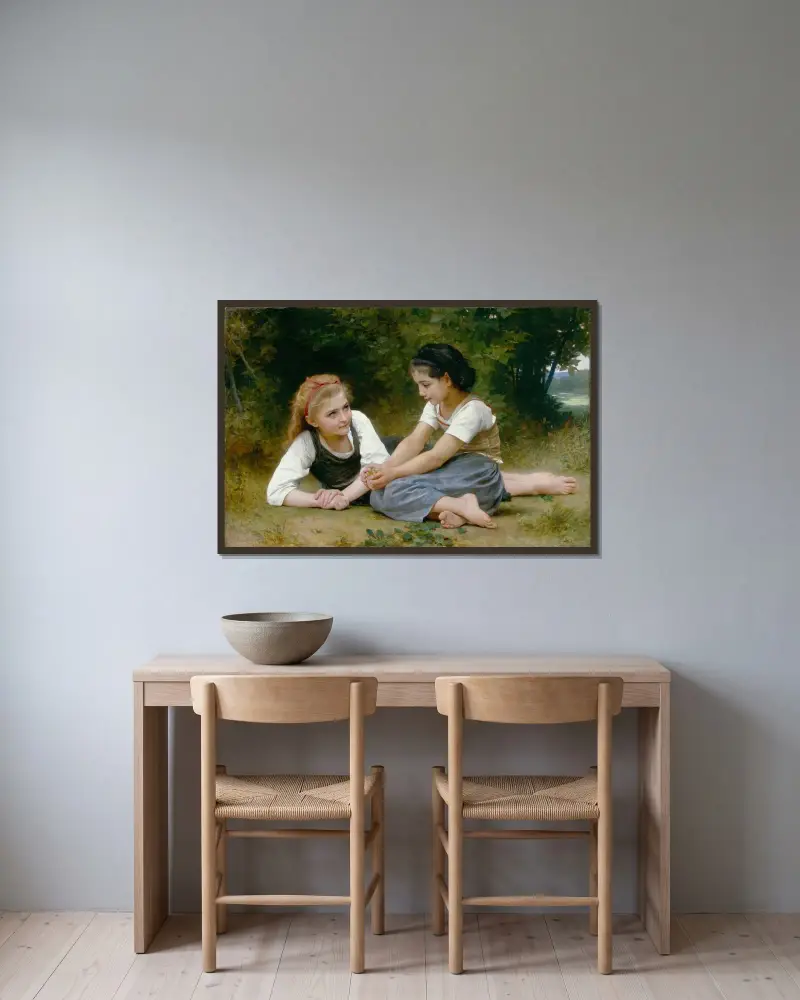 Nötsamlarna av William Bouguereau inramad på en vägg
