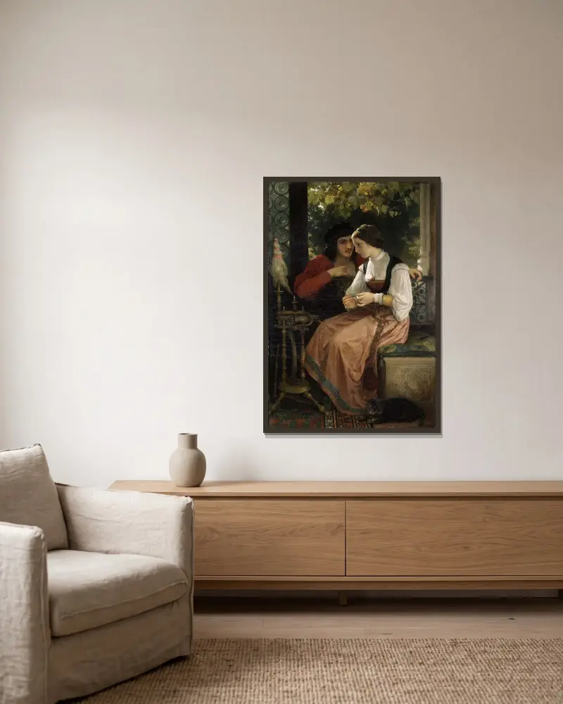 Frieriet av William Bouguereau inramad på en vägg