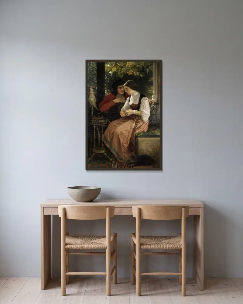 Frieriet av William Bouguereau inramad på en vägg