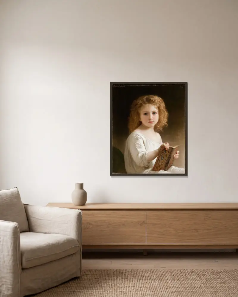 Sagoboken av William Bouguereau inramad på en vägg