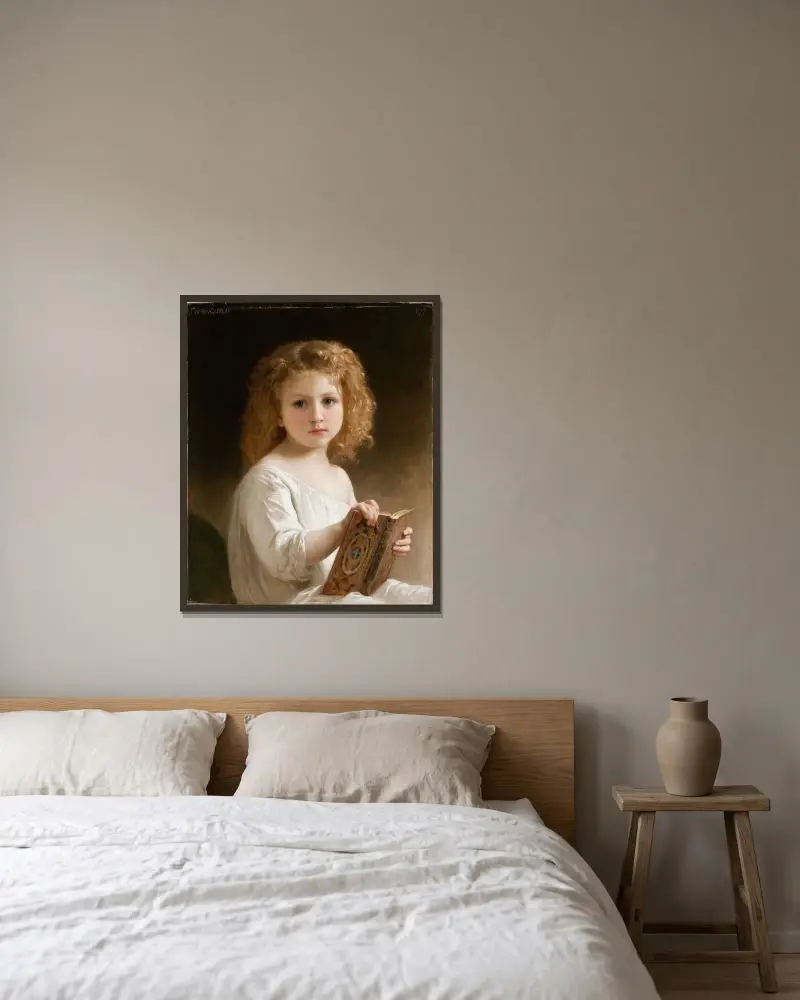 Sagoboken av William Bouguereau inramad på en vägg