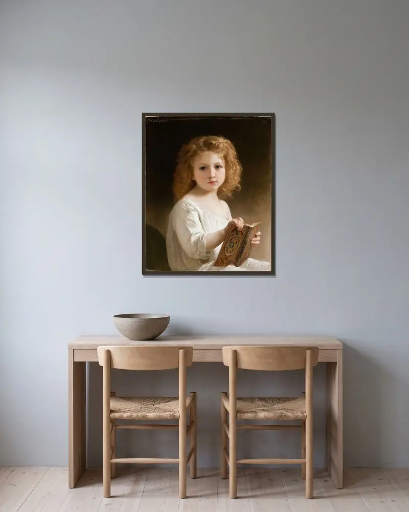 Sagoboken av William Bouguereau inramad på en vägg