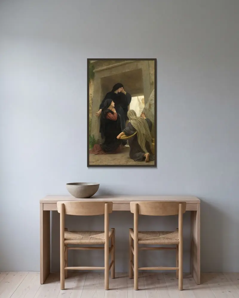 De tre Mariorna vid graven av William Bouguereau inramad på en vägg