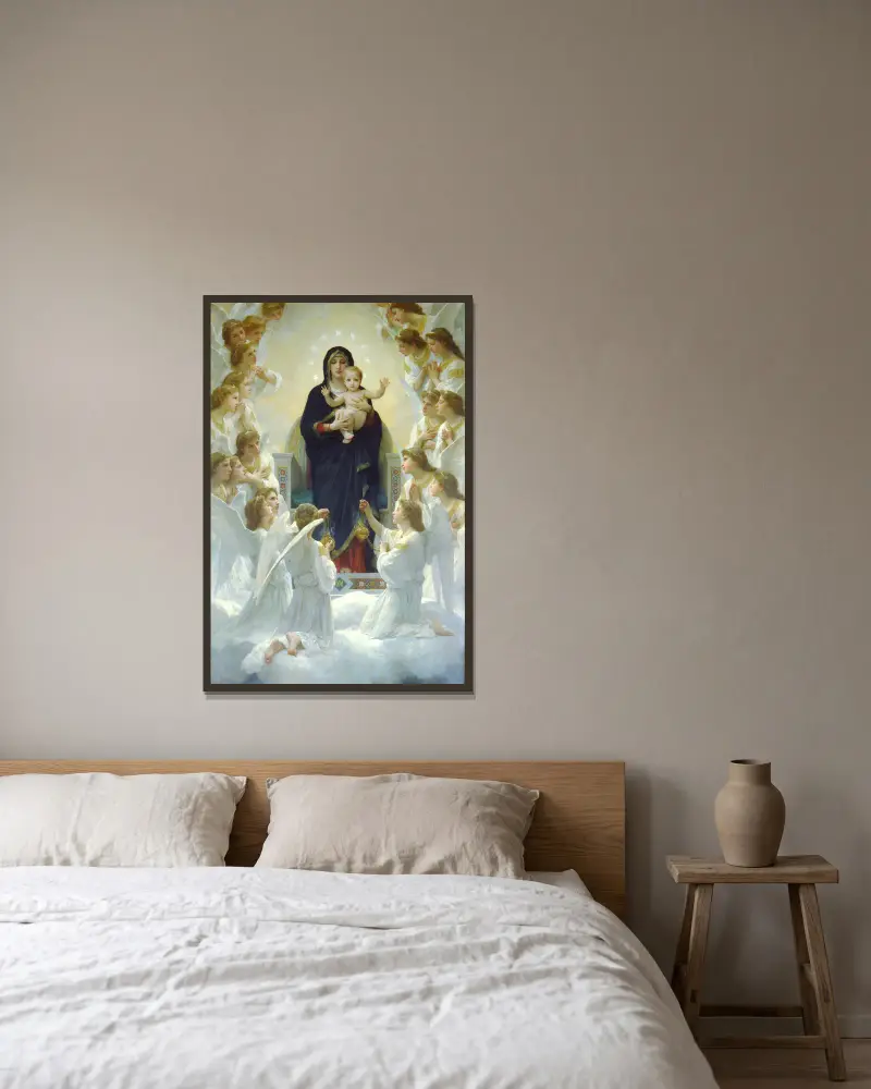 Die Jungfrau mit Engeln von William Bouguereau gerahmt an einer Wand